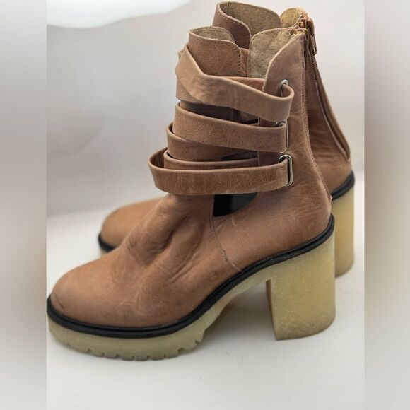 Free People Women’s Size 38.5 US 8 Jesse Cutout Platform Boots English Tan - Picture 6 of 14